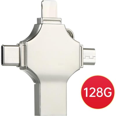 128GB 4-en-1 clé USB en métal téléphone portable ordinateur double usage Mini clé USB Support 128GB argenté