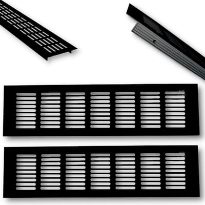 2 stuks Aluminium Ventilatierooster Zwart 20x8 cm voor Keuken Badkamer Kast