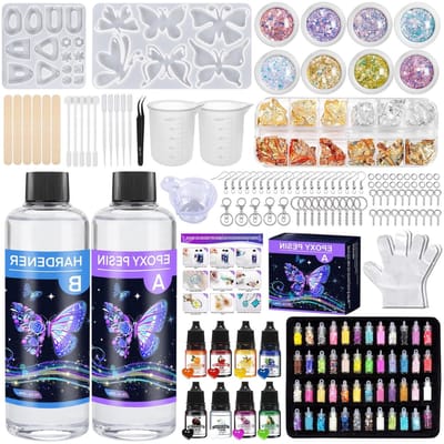 Nexvo® Epoxy Starterspakket - Zelf Sieraden Maken Set – Resin Starterskit Inclusief Giethars En Mallen – Veelkeurig - 21cm x 21cm x 11cm