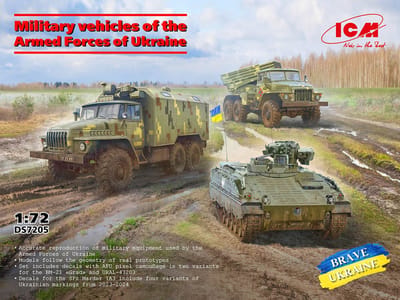 ICM Modelbouwpakket Militaire voertuigen - DS7205 Military Vehicles of the Armed Forces of Ukraine - BM-21 - URAL-43203 - SPz Marder 1A3 Plastic - 1:72 - Modelbouw