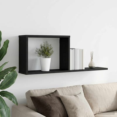 vidaXL - Zwevende - schappen - Zwart - eiken - 80 - x - 15 - x - 30 - cm - Bewerkt - hout