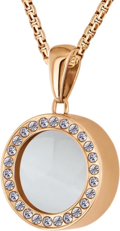 Quiges 12mm Mini Munt Hanger Rosékleurig RVS Glans met Cat's Eye Beige Munt en Box Ketting Ankerketting 42-46cm