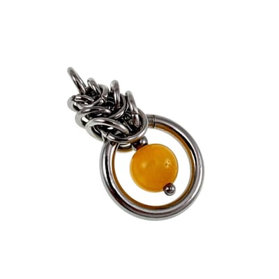 30mm Amberkleur Kattenoog Kristal Hanger, Gepolijst RVS, Dames - Uniek Ontwerp - Handgemaakt door esde2