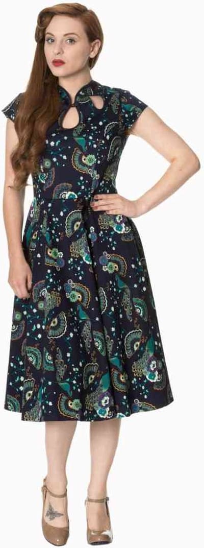 Dancing Days - PROUD PEACOCK CUT OUT Flare jurk - 2XL - Blauw