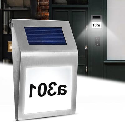 Allecto Plus - Huisnummer verlicht zonne-energie roestvrij staal IP65 - Huisnummerplaat waterdicht - Huisnummerlicht LED - Letters a-h & cijfers 0-9 - Zonne-energieverlichting - Modern design