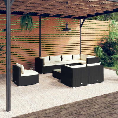 vidaXL - 9-delige - Loungeset - met - kussens - poly - rattan - zwart