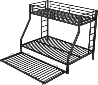 Stapelbed met Uittrekbed Zwart 140x200 en 90x200 cm Metaal Logeerbed