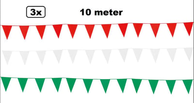 3x Vlaggenlijn rood/wit/groen 10 meter - Optocht vlaglijn festival feest party verjaardag thema feest kleur