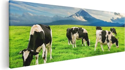 Artaza Canvas Schilderij Koe - 60x20 cm - Wanddecoratie Landschap - Muurdecoratie Berg Fuji - Schilderijen Op Canvas