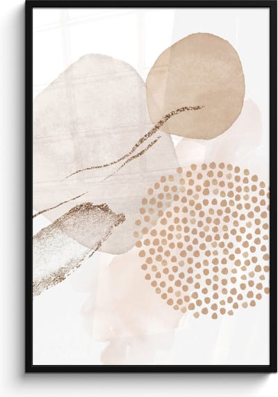 Poster in lijst - Fotolijst 80x120 cm - Posters - Watercolor - Beige - Pastel - Modern - Abstract - Posterlijst zwart - Wanddecoratie badkamer - Muurdecoratie WC - Decoratieve accessoires - Toilet muur decoratie