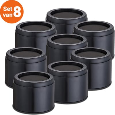 JustValue Meubelverhoger set - 8 cm - Max 4535 kg Per Poot - Set van 8 - Verstelbaar - Modern Zwart Design - Rond - Stoelverhogers Volwassenen
