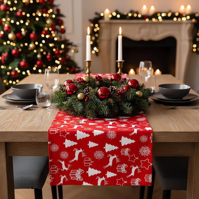 Cozy Home & Living - Kerst Tafelloper - Rood - 40 x 180 cm - Zmywalny