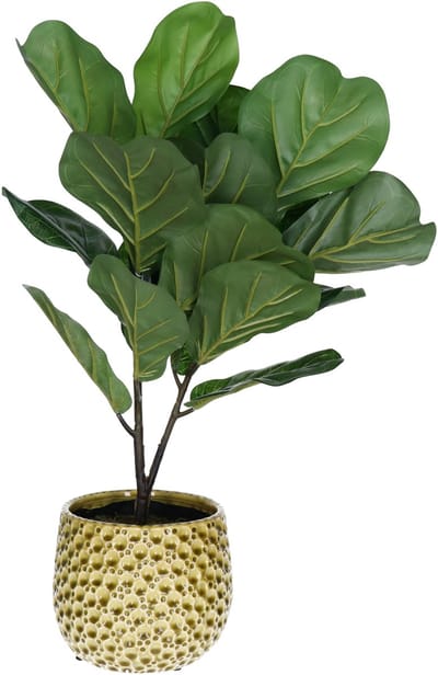 Mega Collections Plantenpot/bloempot Pebblo - keramiek/geglazuurd - geel - druppels - D15 x H13 cm