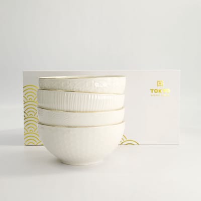 Tokyo Design Studio - Nippon White Kommen Set - Gouden Rand - 4 Stuks - 550 ml - 15 x 7 cm