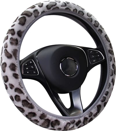 Stuurhoes Auto 37-39 cm - Pluche Grijs Luipaard - Kasey Products