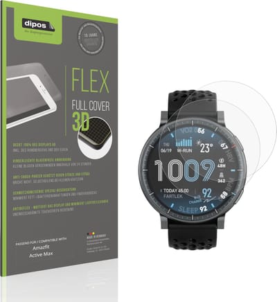 dipos FLEX – 2x Matte Screenprotector geschikt voor Amazfit Active Max | Volledige Schermbescherming | Case-Friendly