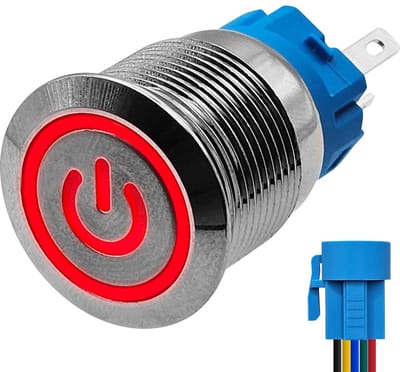 ProRide Metalen Drukschakelaar 220V ON-OFF met Aansluitkabel - 19mm - Aan/uit schakelaar - Spatwaterdicht - LED Indicatie Rood