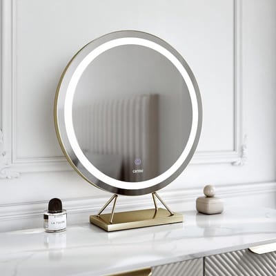 Verlichte Make-up Spiegel - Kaptafel Spiegel - Schoonheidsroutine - Aanraaksensor Dimbare LED - 58.5 x 50 cm - Goud