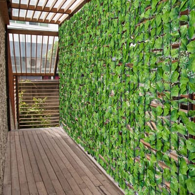 MEUNIQ Kunsthaag zichtscherm 300 x 150 cm esdoornlook voor balkon, terras en tuinhek, lichtgroen privacyscherm met UV- en weerbestendige kunststof bladeren