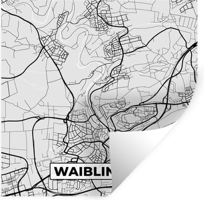 Muurstickers - Sticker Folie - Kaart - Waiblingen - Duitsland - Stadskaart - Plattegrond - 100x100 cm - Plakfolie - Muurstickers Kinderkamer - Zelfklevend Behang XXL - Zelfklevend behangpapier - Stickerfolie