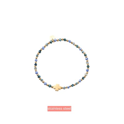 Day&Eve by Go Dutch Label Armband (Sieraad) Elastisch Klaver Kralen Blauw