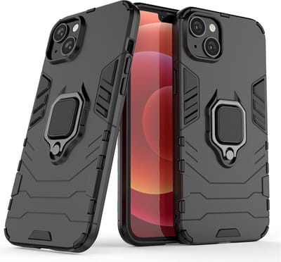 MobyDefend Hoesje - Geschikt voor iPhone 14 Plus - Dubbelgelaagde Pantsercase Met Standaard - Zwart