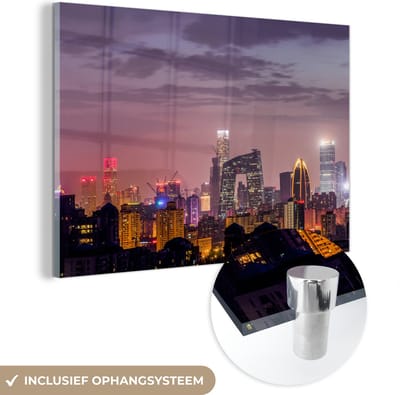 ® Glasschilderij 180x120 cm - Schilderij acrylglas - Uitzicht over Beijing - Foto op glas - Muurdecoratie woonkamer - Wanddecoratie slaapkamer - Schilderijen