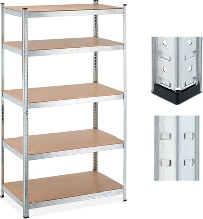stellingkast - 1250 kg - metaal - 180 x 100 x 60 cm - 5 planken - opbergrek garage - zilver