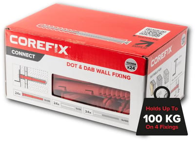 100 mm Heavy Duty Dot & Dab wandbevestigingen - gipsplaat over blokwerk - Wandpluggen en schroeven - Houdt 100 kg op 4 armaturen - Versterkte stalen kern - doos van 24