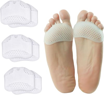 Daity 6-pack middenvoetsbeenkussentjes - zachte gel-voetkussentjes voor mannen en vrouwen - teenkussentjes - herbruikbare ademende mouwen ter verlichting van pijn in de voorvoet (wit - één maat)