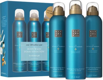 Rituals - Doucheschuim - 3x 200 ml - Ritual of Hammam - Arganolie & Eucalyptus - Foaming Shower Gel - Douchegel - Badschuim - Douchefoam - Shower Foam - Douche Foam - 3 Producten - Geschenkset Vrouwen en Mannen - Dames - Vrouw - Heren - Man - Men