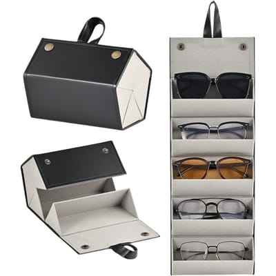 Etui met meerdere glazen - Brillendoos - 5 sleuven - Opvouwbaar - Opbergdoos voor zonnebrillen - Opbergdoos voor zonnebrillen - Reisbrillenkoker - Zwart - 17*17*13cm - Draagbare brillenkoker