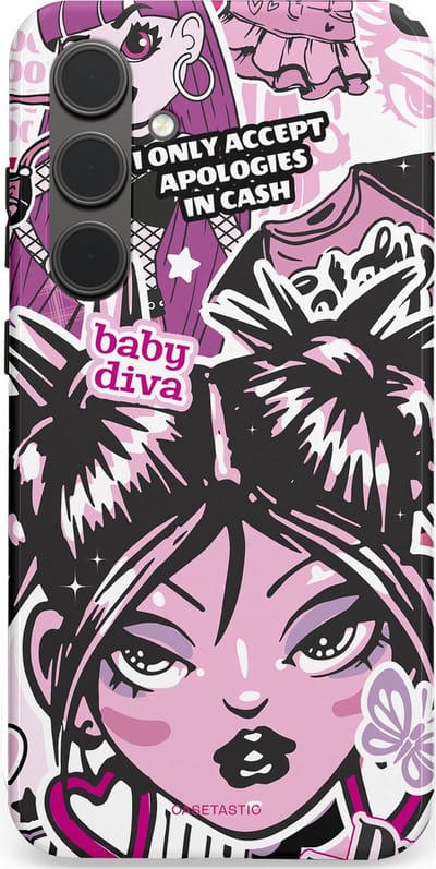 Casetastic hoesje geschikt voor Samsung Galaxy S24 Plus - Dubbellaagse bescherming - Roze Y2K Pop Teen Girly Cash Diva Collage - Fashion Case - Grijs Donkergrijs Wit Lichtroze