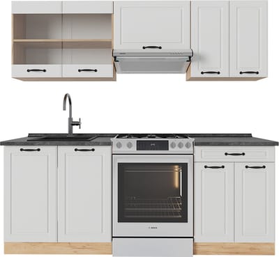 Vicco R-Line Complete keukeneenheid – 200 cm, WB Antraciet Wit landhuis/gouden eik