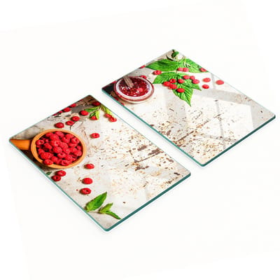 Decoratieve glazen snij- en serveerplanken met frambozenjamprint, 2x40x52 cm