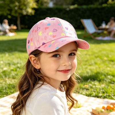 Baseballpet Meisjes - Zonnehoed Kinderen - Zomerse Bescherming - All-over Hartprint - Verstelbaar - Metallic