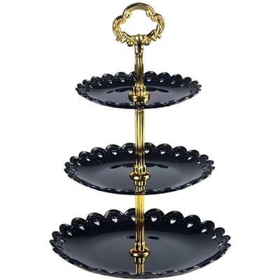 3 Laags Taartplateau Standaard Laag Fruitplateau Cupcake Display Houder Verjaardagsfeest Dessert Bruiloft Kerst Creatief Bord Plateau black