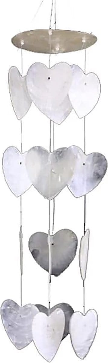 Windmobiel - Witte Hartjes - Schelpen - Capiz schelp - Tuin - Decoratie - 35 cm. - Babykamer