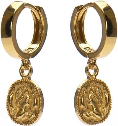Karma 925 Sterling Zilveren Hinge Hoops Goudkleurige Coin Oorbellen  - goud
