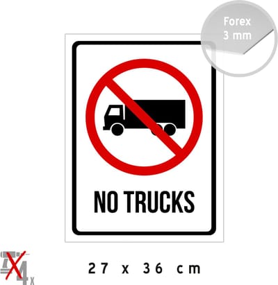 Pictogram/ bord | "No trucks" | 27 x 36 cm | Vrachtauto | Privaat parking | Niet parkeren | Geen camions | Parkeerverbod | Truckers | Vrachtwagens | Engels | 1 stuk