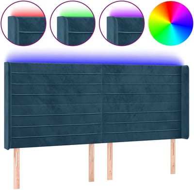 vidaXL - Hoofdbord - LED - 183x16x118/128 - cm - fluweel - donkerblauw