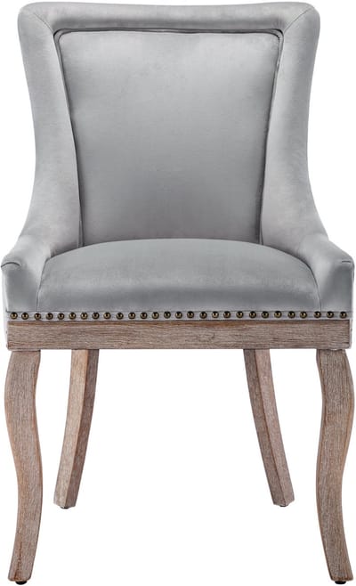 Luxe eetkamerstoel (Keukenstoel woonkamerstoel, 6 stuks), gestoffeerde stoel met nagelkopversiering, massief houten poten, bekleding van fluweel, Grijs