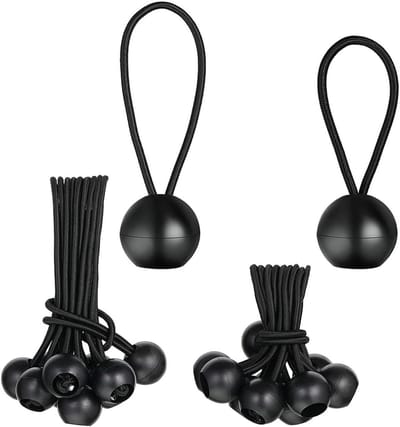 Set van 30 Rubber Tensioners met Bal, 10 cm en 15 cm, Ideaal voor Tentdoeken, Zeilen en Expander Lussen voor Zeil- en Tentgebruik, Zwart