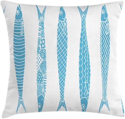 ABAKUHAUS Marine Kussenhoes – Sardines-Doodle – Dubbelzijdig – 40x40 cm – Hemelsblauw