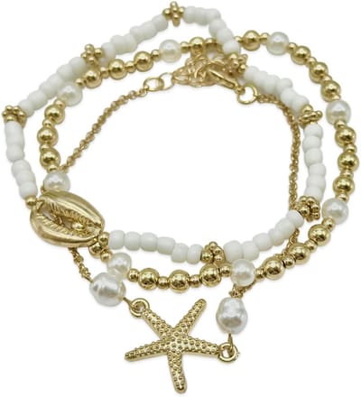 Verstelbare Bohemian Enkelbandjes Set met Parels, Sterren en Schelpen - Perfect voor een Zomerse Strandlook