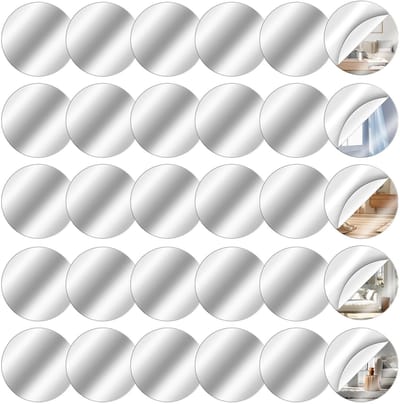 Dailygoods- Spiegel Ronde Zelfklevende Tegels 30 Stuks - Mini Spiegel 5 x 5 cm - Flexibele Acryl Spiegel - Muurdecoratie - Handwerk Projecten - Eenvoudige Installatie - Spiegeltegels