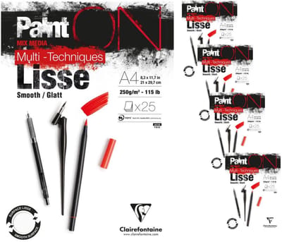 Clairefontaine - Paint ON - Multi-Techniek Pad - Tekenpapier - Schilderpapier -Glad - A4 - 250 g - 25 vel - 4 pack