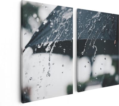 Artaza Canvas Schilderij Tweeluik Zwarte Paraplu met Regen Druppels - 80x60 - Foto Op Canvas - Canvas Print