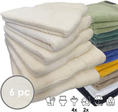 iSleep Terry Badtextiel - Voordeelset (6 delig) - 4x Handdoek 60x110 cm - 2x Badlaken 70x140 cm - Licht Beige