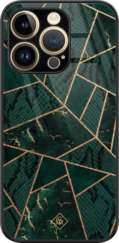 Casimoda® hoesje - Geschikt voor iPhone 14 Pro - Abstract Groen - Luxe Hard Case Zwart - Backcover telefoonhoesje - Groen